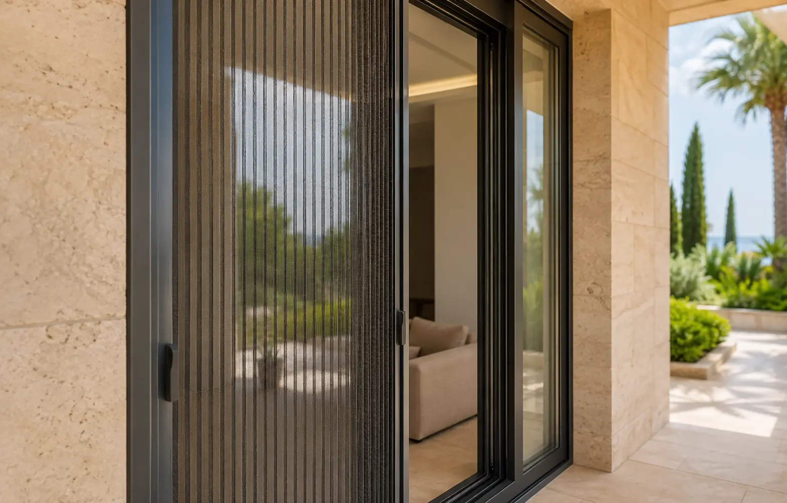 Sürme balkon kapısında plise sineklik