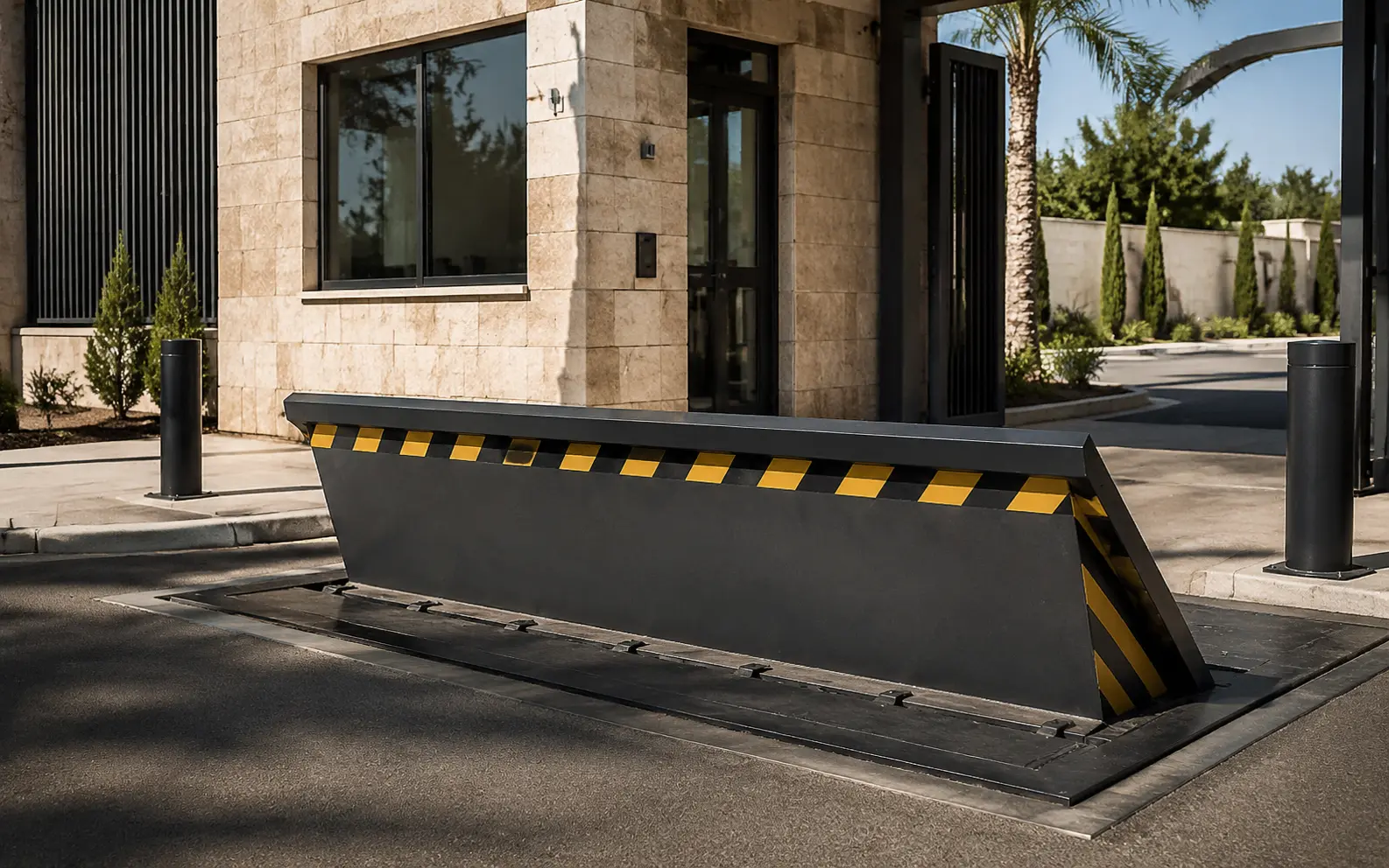 Tesis girişinde yükseltilmiş road blocker